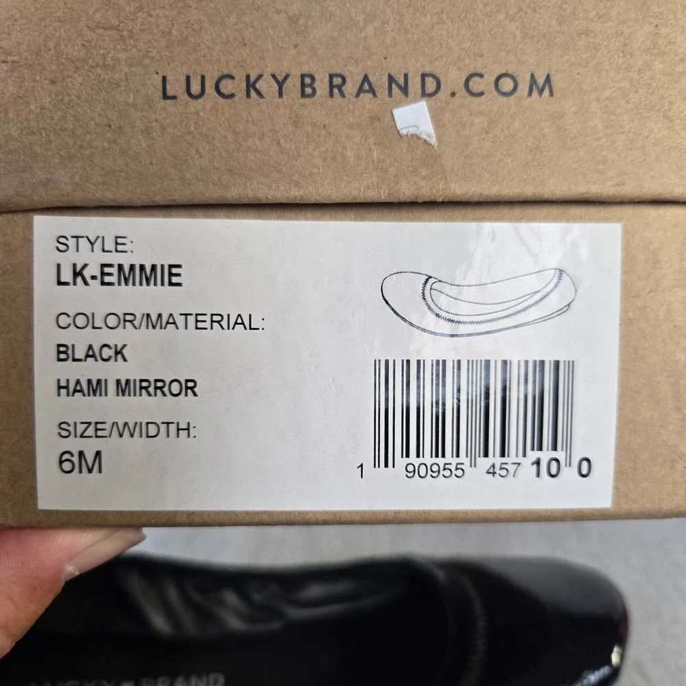 Lucky Brand Emmie Ballet Flats Black Patent Leather Round Toe Shoes 6M LK-EMMIE